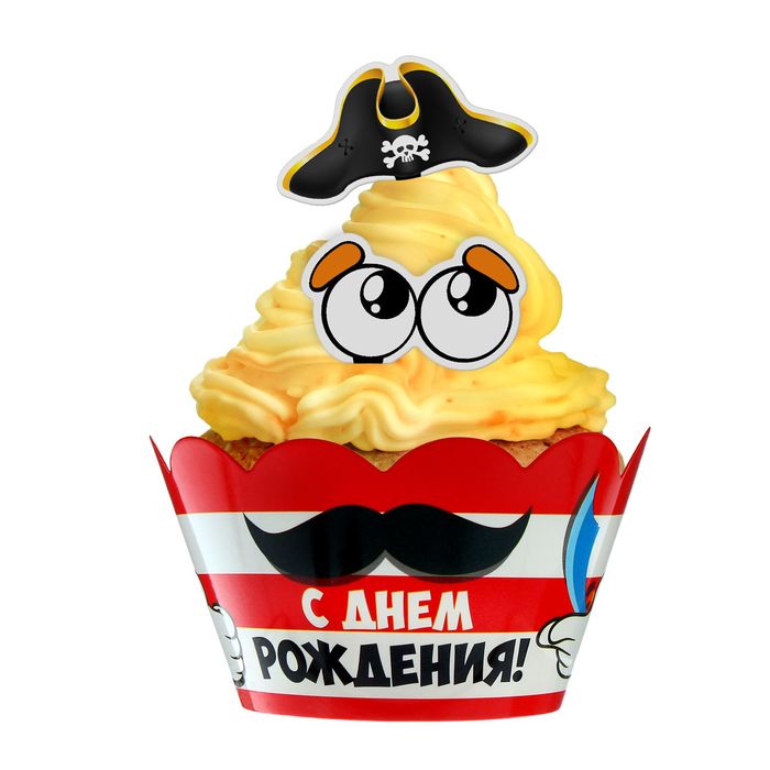 Украшение для кексов "Смелый пират", набор: 6 корзиночек, картонные элементы