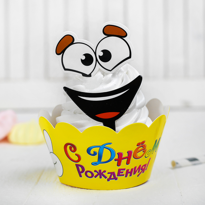 Украшение для кексов "Смайлик", набор: 6 корзиночек, картонные элементы