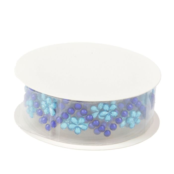 Клейкая лента стразы пластик "Сердечки и полужемчуг" намотка 50см шир.1,1 см МИКС