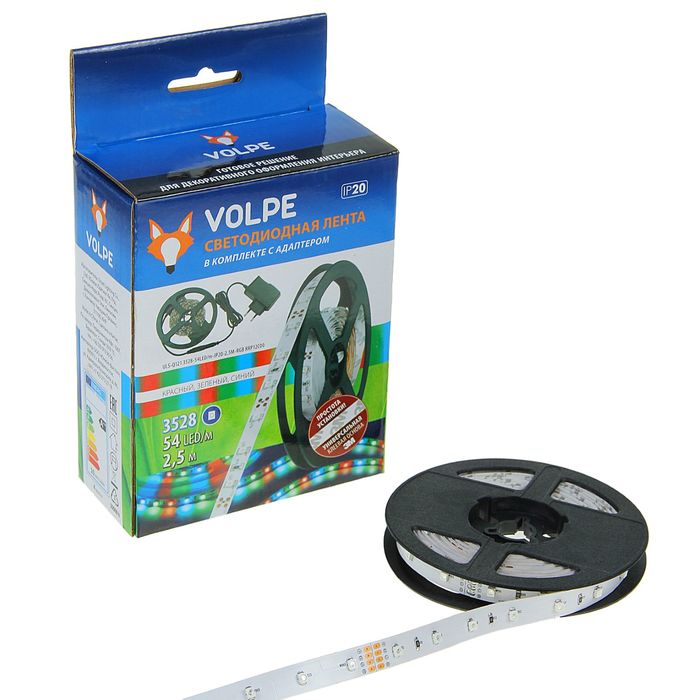 Комплект светодиодной ленты Volpe, 2.5 м, IP20, RGB, адаптер, 12 Вт