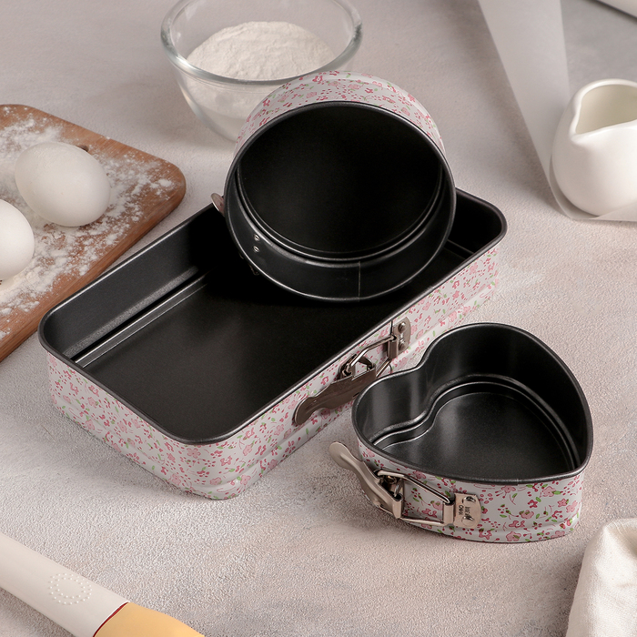 Набор форм для выпечки разъемных с а/п покрытием "Пастораль" 3 пр 12/11/25х14 см