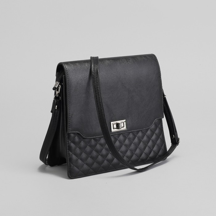 Сумка женская на молнии, 1 отдел, длинный ремень, цвет чёрный