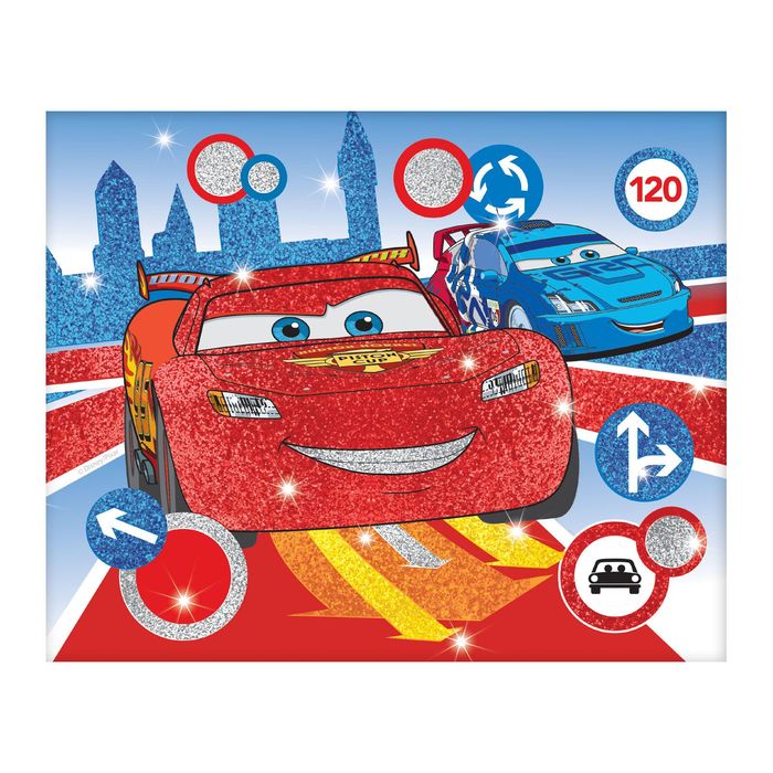 Фреска песком "Вперед" Тачки + блёстки