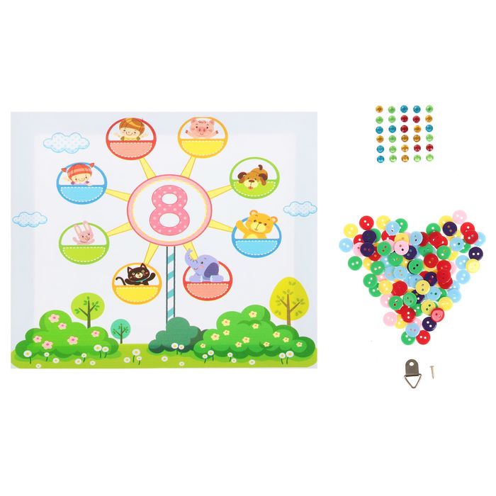 Аппликация на холсте пуговицами и стразами "Карусель"