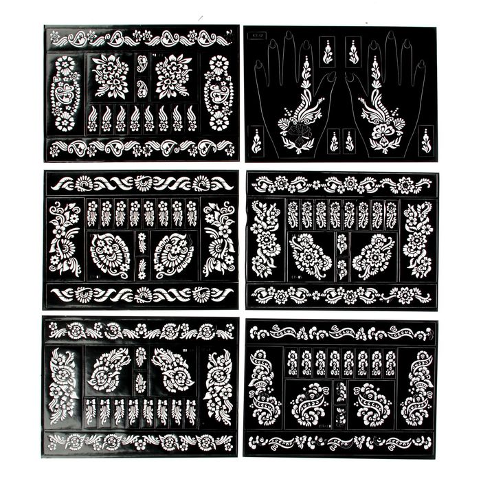 Трафарет для мехенди "Узоры" МИКС 21х15 см