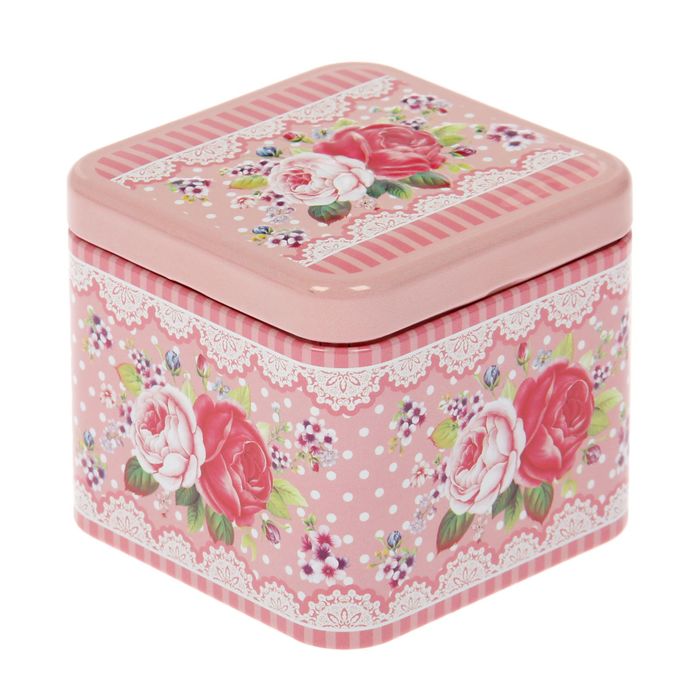 Шкатулка металл квадрат "Пионы прованс" МИКС 6,5х7,3х7,3 см