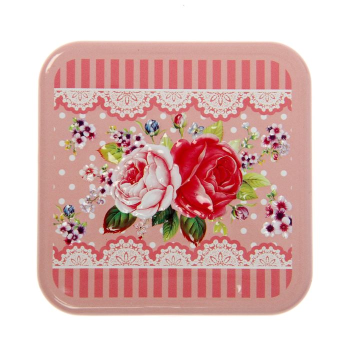 Шкатулка металл квадрат "Пионы прованс" МИКС 6,5х7,3х7,3 см