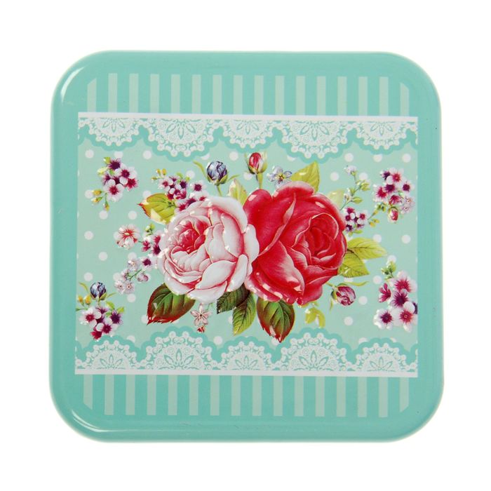 Шкатулка металл квадрат "Пионы прованс" МИКС 6,5х7,3х7,3 см