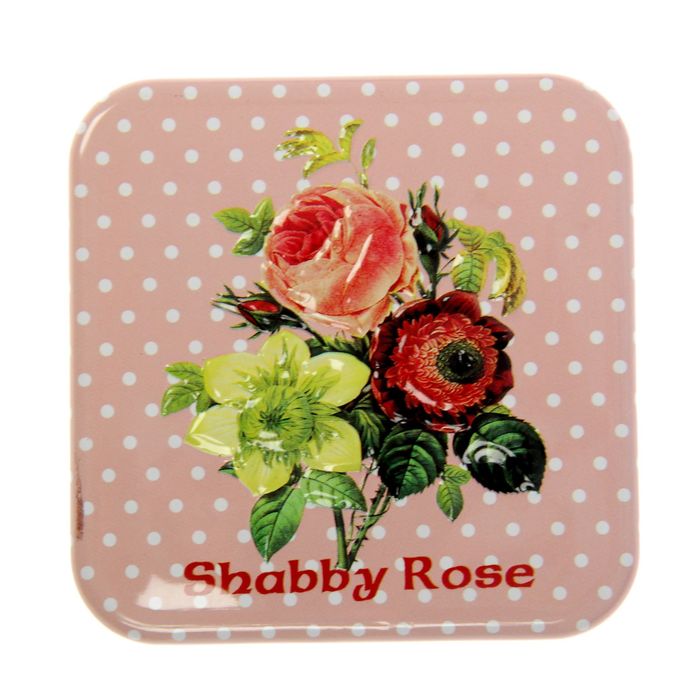 Шкатулка металл квадрат "Розы шебби-шик в горошке" МИКС 6,5х7,3х7,3 см