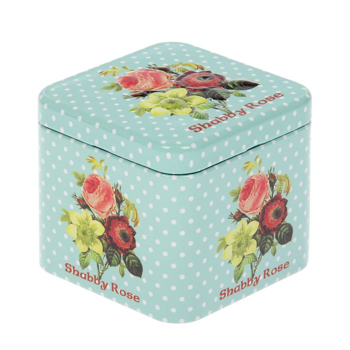 Шкатулка металл квадрат "Розы шебби-шик в горошке" МИКС 6,5х7,3х7,3 см