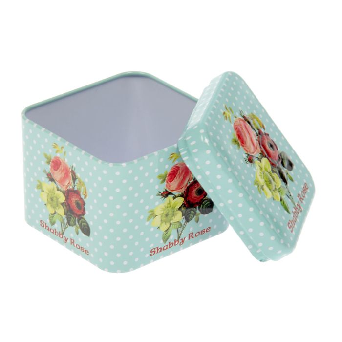 Шкатулка металл квадрат "Розы шебби-шик в горошке" МИКС 6,5х7,3х7,3 см