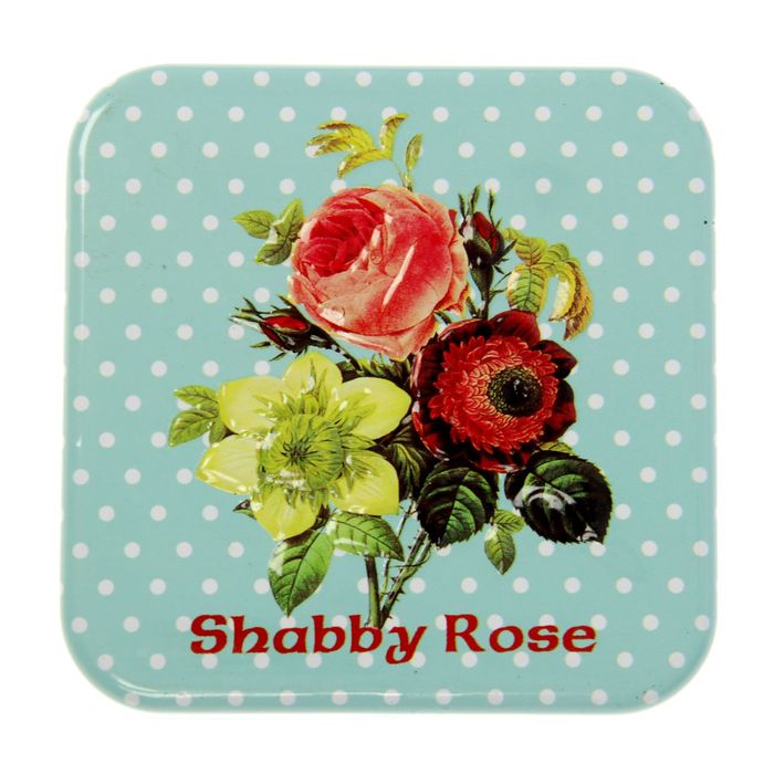 Шкатулка металл квадрат "Розы шебби-шик в горошке" МИКС 6,5х7,3х7,3 см
