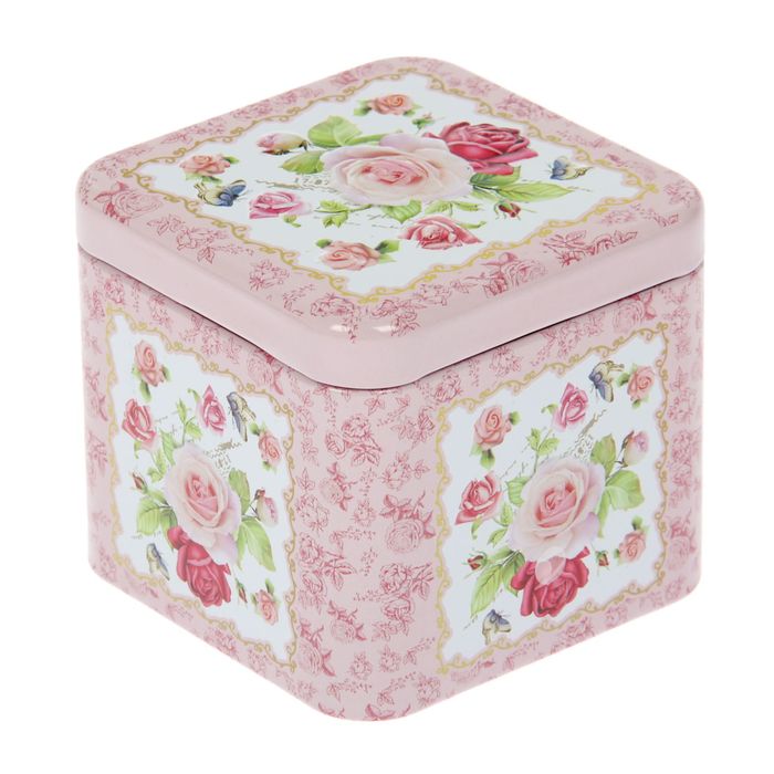 Шкатулка металл квадрат "Нежные розы" МИКС 6,5х7,3х7,3 см