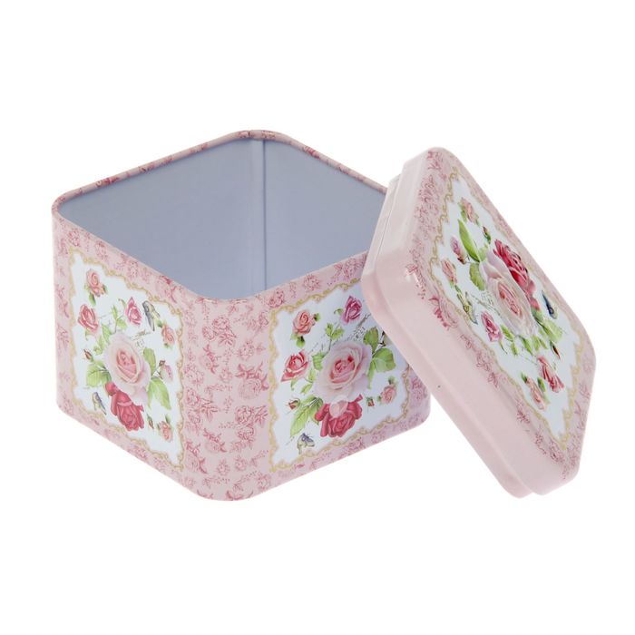 Шкатулка металл квадрат "Нежные розы" МИКС 6,5х7,3х7,3 см