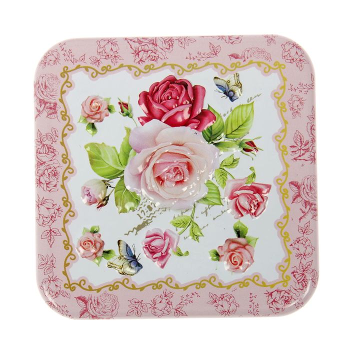 Шкатулка металл квадрат "Нежные розы" МИКС 6,5х7,3х7,3 см