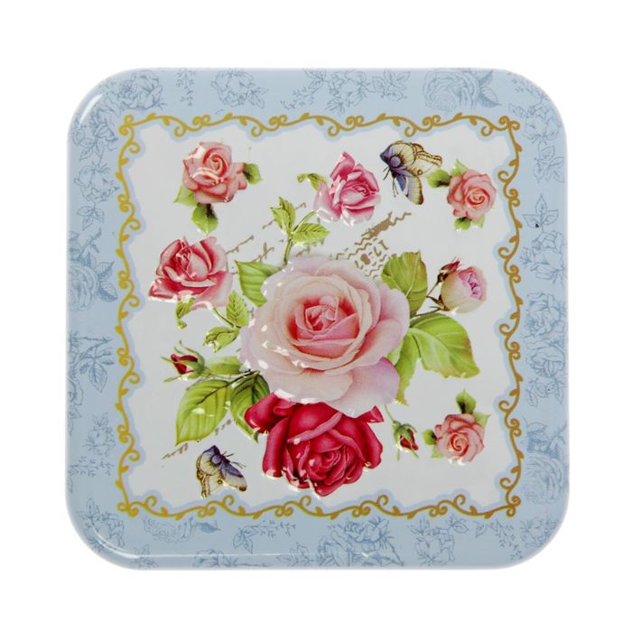 Шкатулка металл квадрат "Нежные розы" МИКС 6,5х7,3х7,3 см