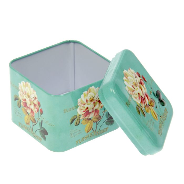 Шкатулка металл квадрат "Королевский пион" 6,5х7,3х7,3 см