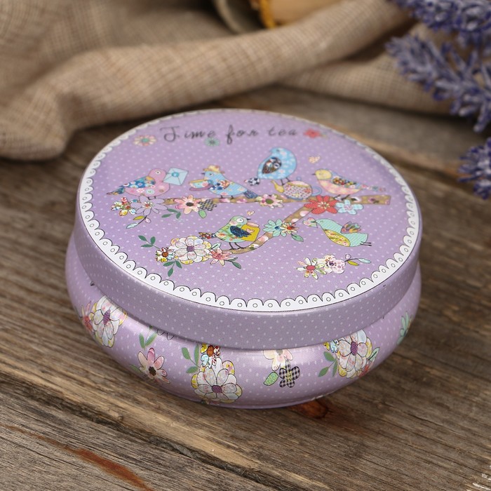 Шкатулка металл круг "Яркие птички" 3,5х8,5х8,5 см