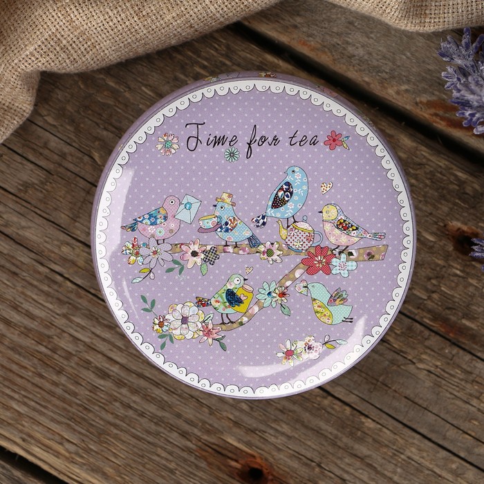 Шкатулка металл круг "Яркие птички" 3,5х8,5х8,5 см