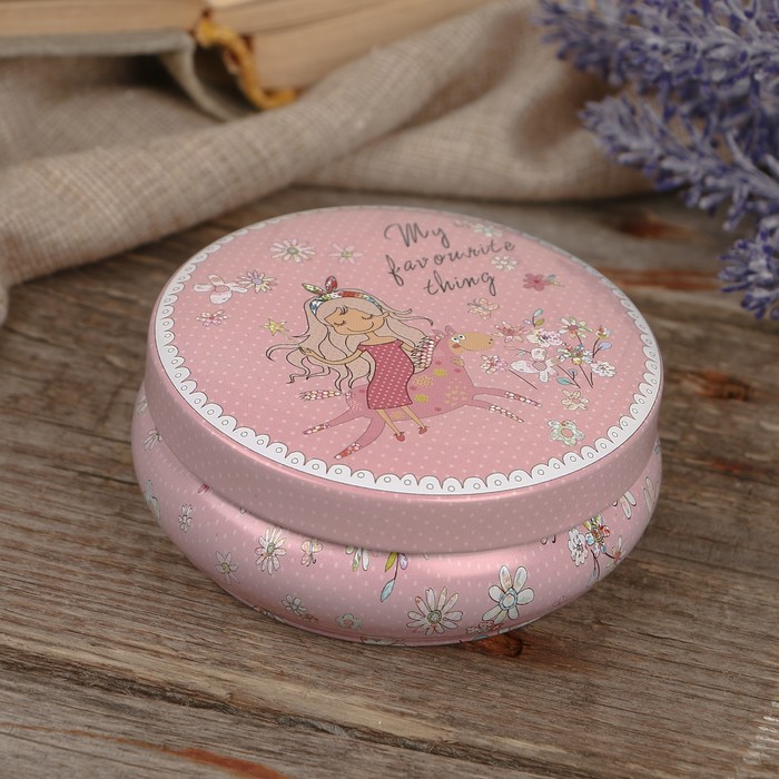 Шкатулка круг "Девочка на пони"