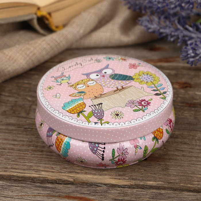 Шкатулка круг "Совки"