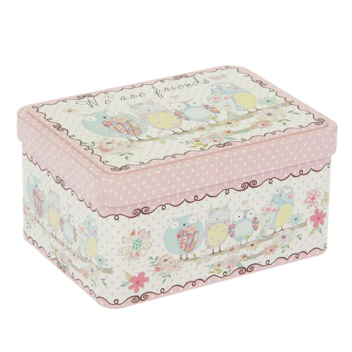 Шкатулка прямоугольная "Совушки в заплатках"