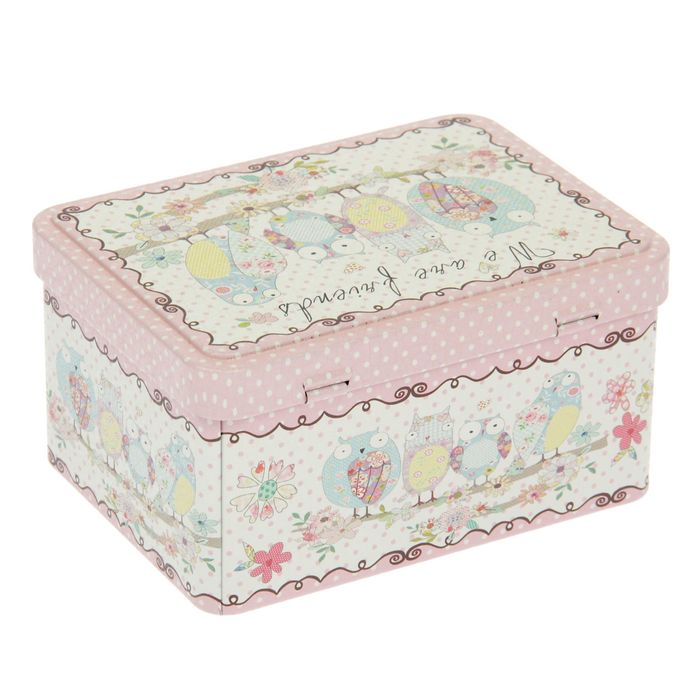 Шкатулка прямоугольная "Совушки в заплатках"