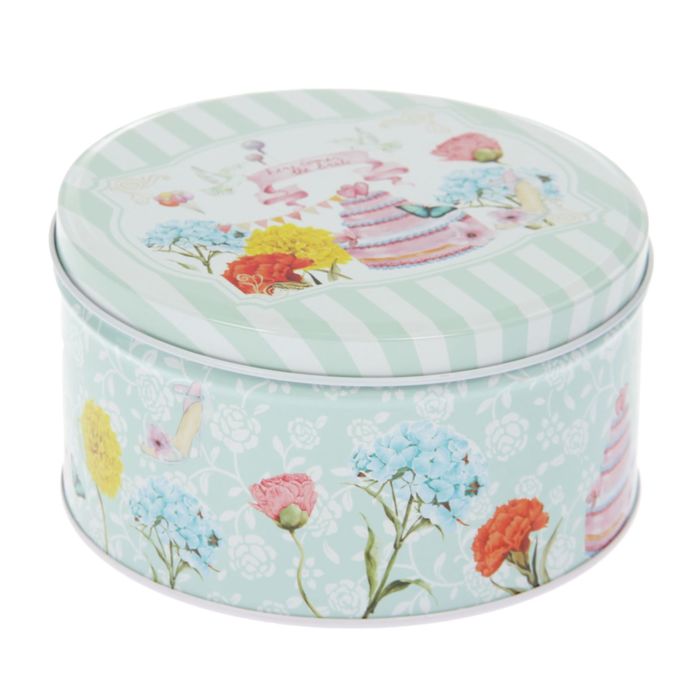 Шкатулка металл круг "Торт с цветами" 7х13,5х13,5 см