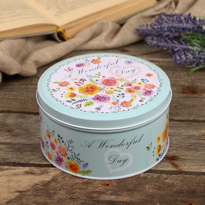 Шкатулка металл круг "Яркая полянка" 7х13,5х13,5 см