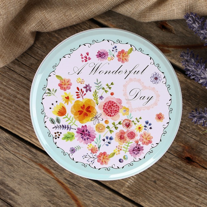 Шкатулка металл круг "Яркая полянка" 7х13,5х13,5 см