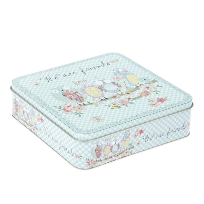 Шкатулка квадрат "Совушки в заплатках"