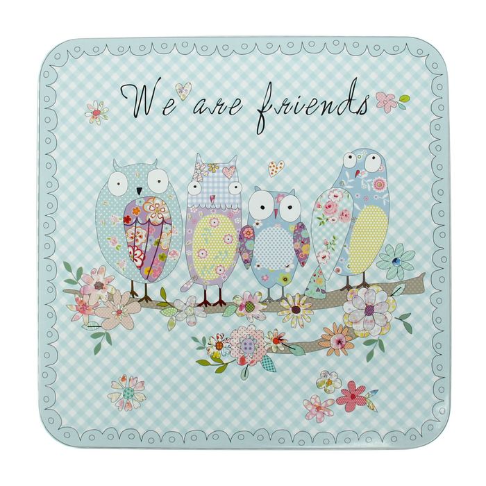 Шкатулка квадрат "Совушки в заплатках"
