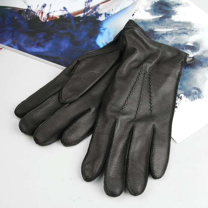 Перчатки мужские, материал - кожа оленя, подклад шерстяной, р-р 25, цвет чёрный
