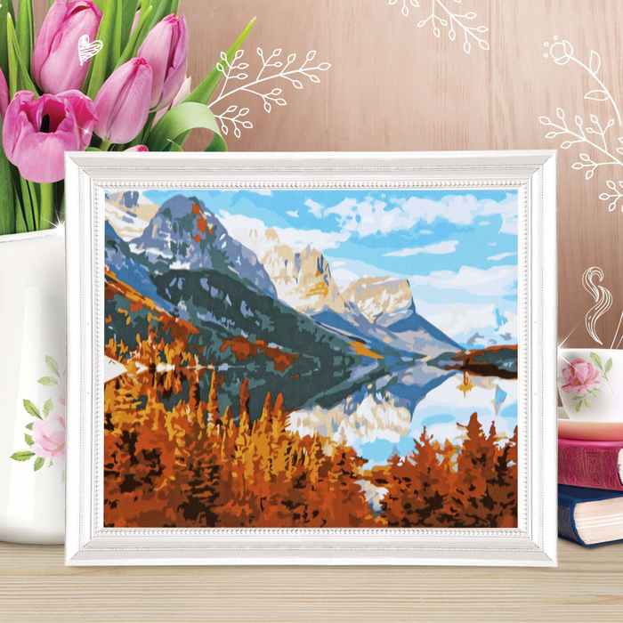Роспись по холсту "Горы" по номерам с красками по 3 мл+ кисти+крепеж 30*40