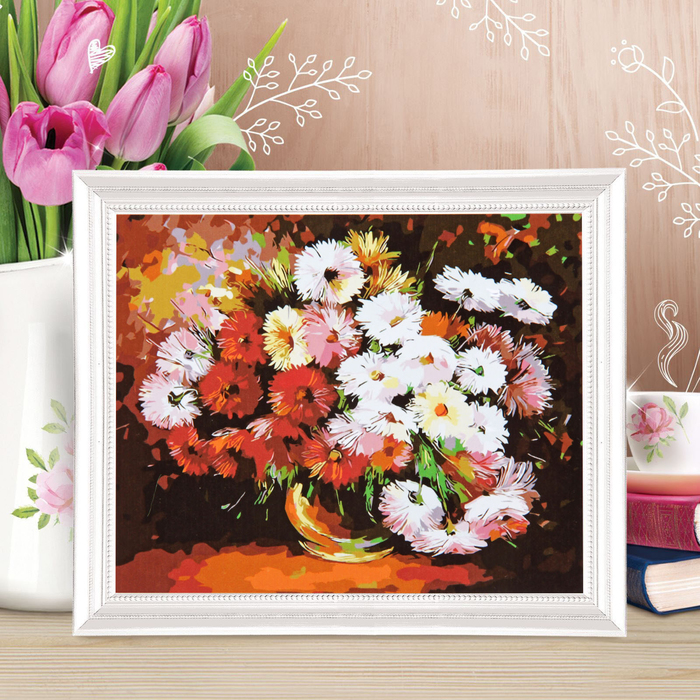 Роспись по холсту "Букет восхищение" по номерам с красками по 3 мл+ кисти+крепеж 30*40