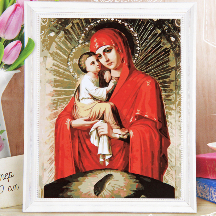 Роспись по холсту "Пресвятая Богородица" по номерам с красками по 3 мл+ кисти+крепеж 30*40 138741