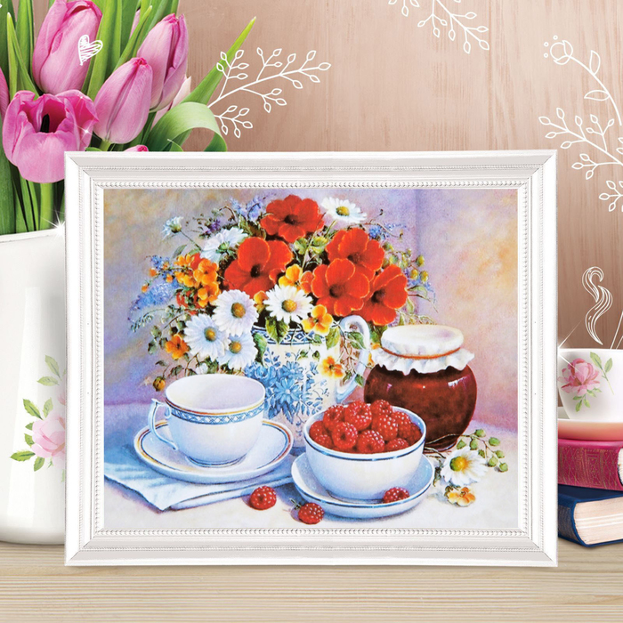 Роспись по холсту "Малинка" по номерам с красками по 3 мл+ кисти+крепеж 30*40