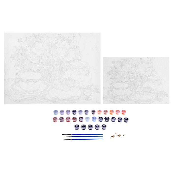 Роспись по холсту "Малинка" по номерам с красками по 3 мл+ кисти+крепеж 30*40