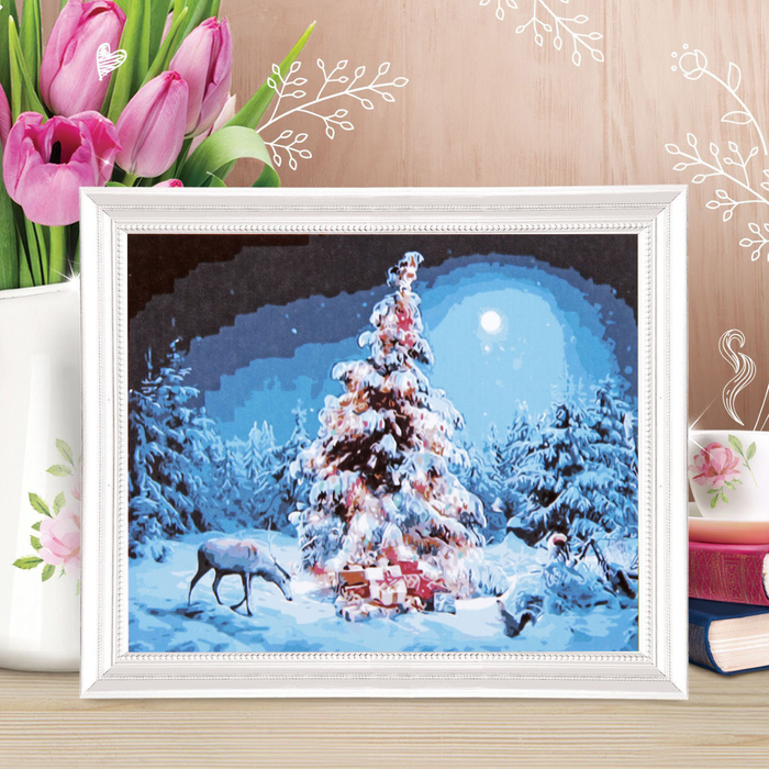 Роспись по холсту "Зимняя сказка" по номерам с красками по 3 мл+ кисти+крепеж 30*40
