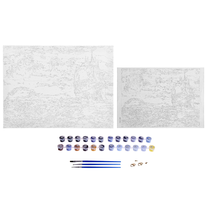 Роспись по холсту "Корабль с алыми парусами" по номерам с краск по 3 мл+ кисти+крепеж 30*40