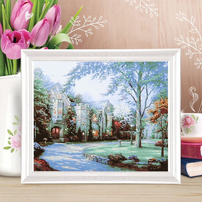 Роспись по холсту "Дом-замок" по номерам с красками по 3 мл+ кисти+крепеж 30*40