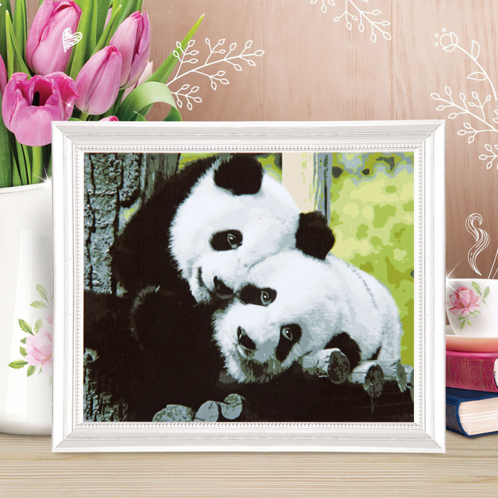 Роспись по холсту "Панды - няшки" по номерам с красками по 3 мл+ кисти+крепеж 30*40