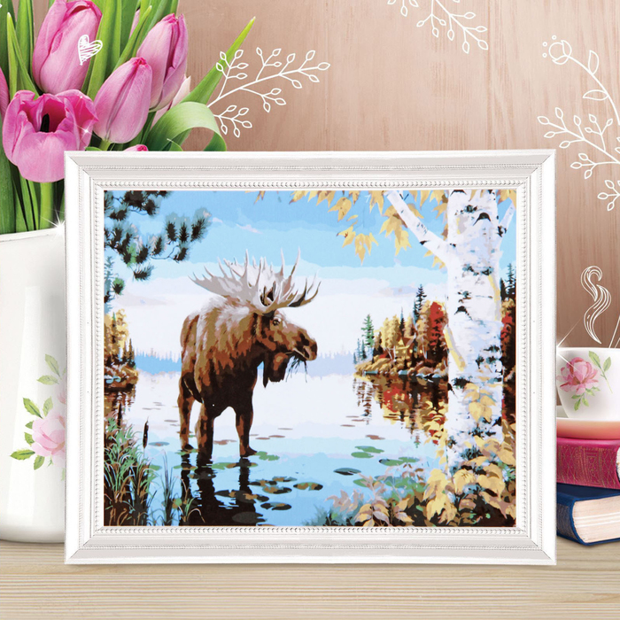 Роспись по холсту "Лось" по номерам с красками по 3 мл+ кисти+крепеж 30*40