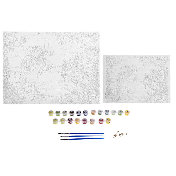 Роспись по холсту "Лось" по номерам с красками по 3 мл+ кисти+крепеж 30*40