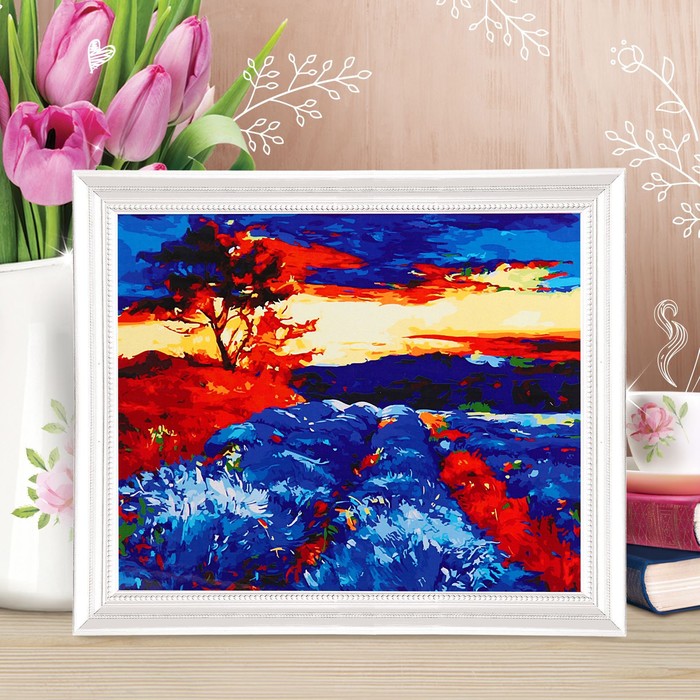 Роспись по холсту "Поле цветов" по номерам с красками по 3 мл+ кисти+крепеж 30*40