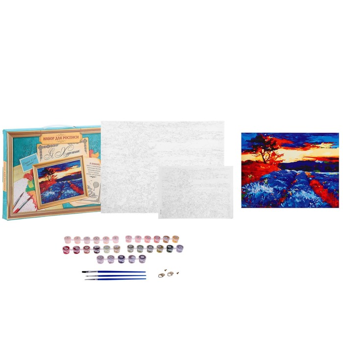 Роспись по холсту "Поле цветов" по номерам с красками по 3 мл+ кисти+крепеж 30*40