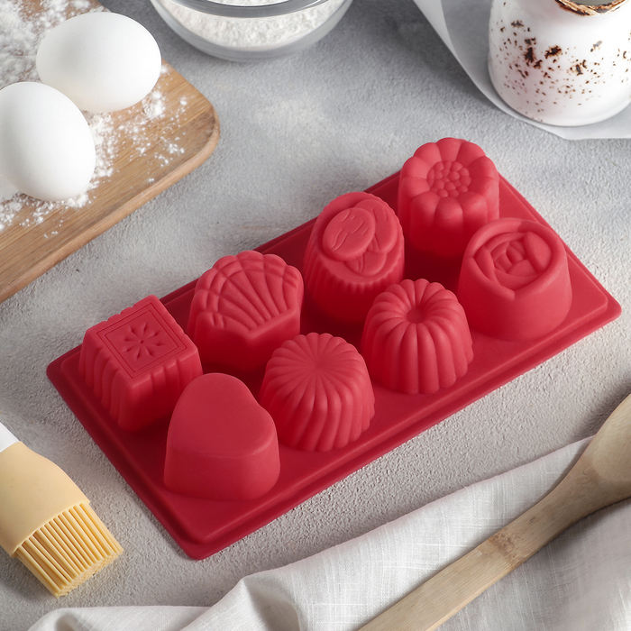 Форма для выпечки, 8 ячеек, 22,5х12х4 "Конфеты", цвета МИКС