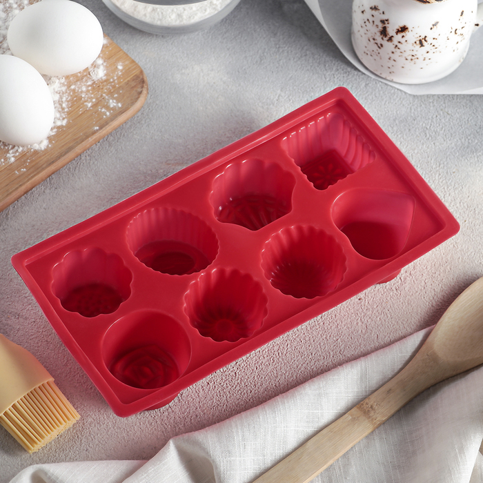 Форма для выпечки, 8 ячеек, 22,5х12х4 "Конфеты", цвета МИКС