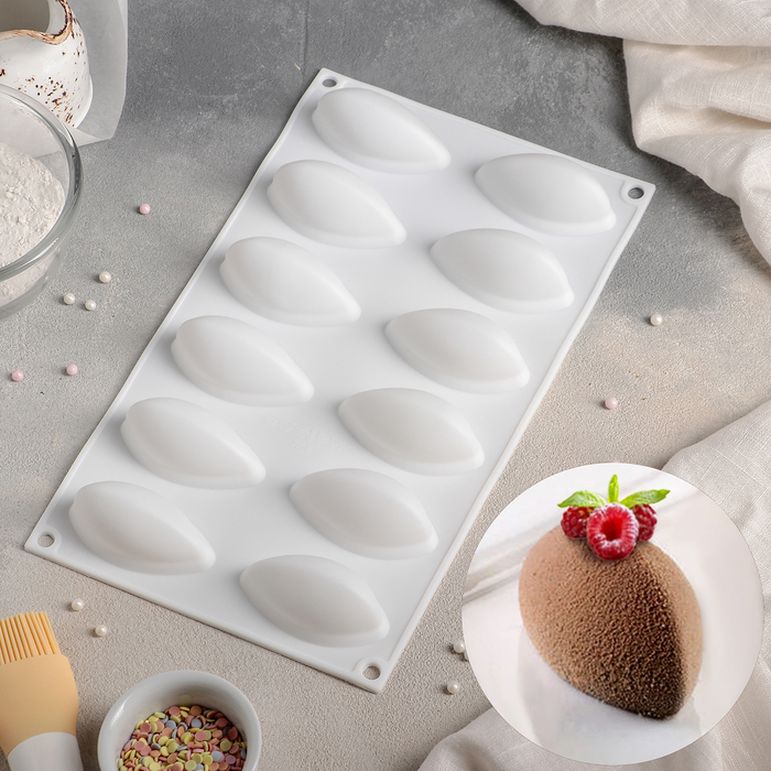 Форма для выпечки и муссовых десертов, 12 ячеек, 30х18х3 см "Джасти", цвет белый