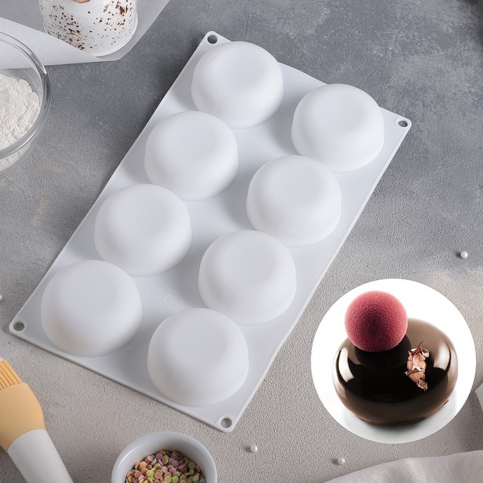 Форма силиконовая для муссовых десертов и выпечки Доляна «Пуэнти», 30×18 см, 8 ячеек, 6,6×6,6×3 см, цвет белый